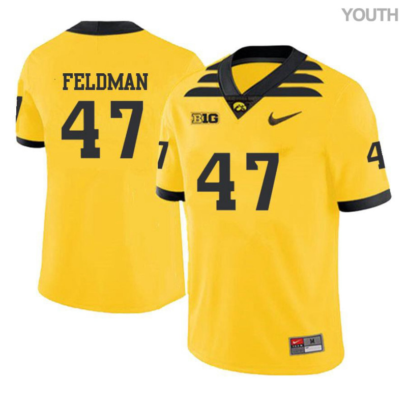 Youth Iowa Hawkeyes NCAA #47 Noah Feldman Yellow Authentic Nike Alumni Stitched College Football Jersey YQ34T46JA
